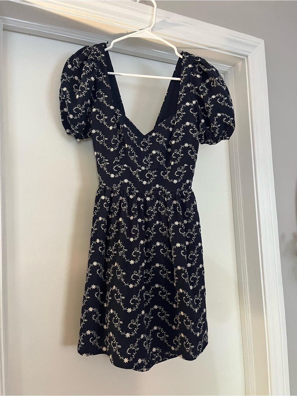 Navy Blue Embroidered Floral Dress